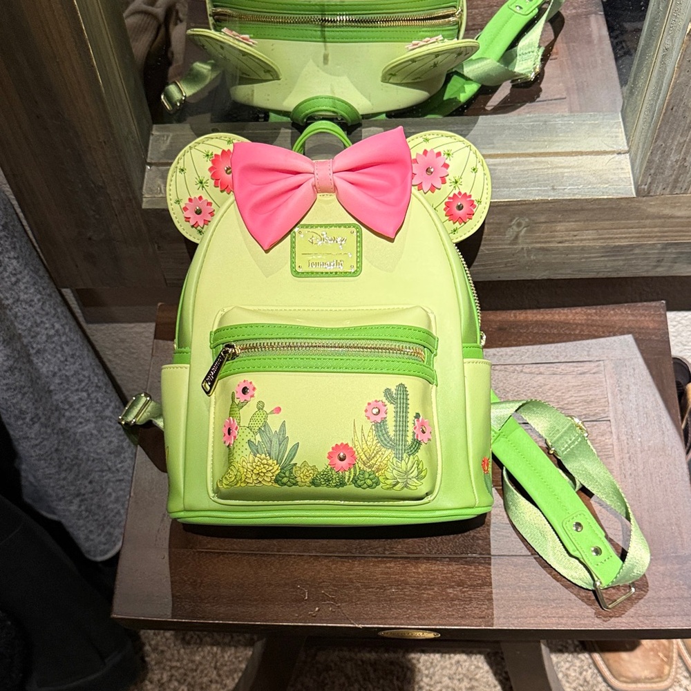 Loungefly Lime Green Backpack with Pink Bow